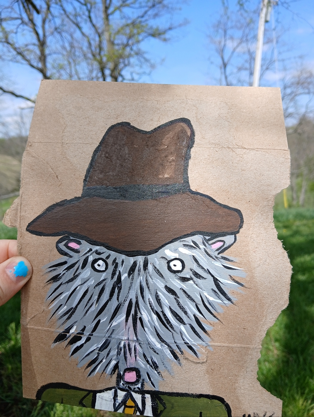 Possum In Big Hat Painting Folk Art